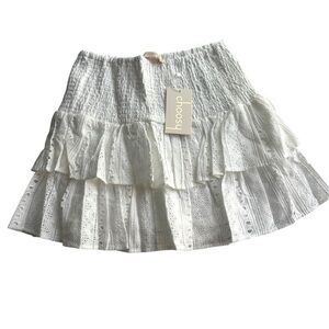 Choosy Women's White Eyelet Tiered Mini Skirt Size 2 NWT